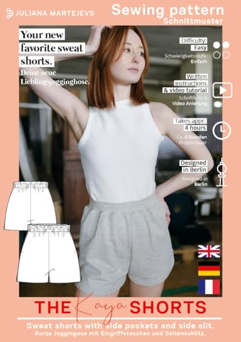 Schnittmuster kurze Jogginghose Damen mit Gummibund (Gr. XS-XXXL) Papierschnittmuster mit Nähanleitung zum Nähen von JULIANA MARTEJEVS