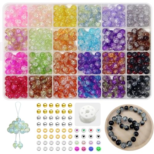 JULIMAIDONG 8 mm Glas für Armbänder, 24 Farben, rundes Kristallglas-Armbandherstellungs-Set für Schmuckherstellung, Perlen, DIY, Handwerk mit Abstandshalter, Charm-Zubehör (8 mm, 24 Craquelé-Farbe) JULIMAIDONG 8 mm Glas für Armbänder, 24 Farben, rundes Kristallglas-Armbandherstellungs-Set für Schmuckherstellung, Perlen, DIY, Handwerk mit Abstandshalter, Charm-Zubehör (8 mm, 24 Craquelé-Farbe) von JULIMAIDONG