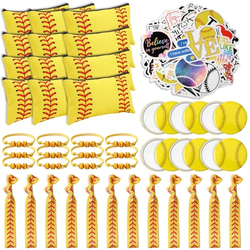 JULMELON 148 Stück Softball-Partygeschenke, Softball-Geschenke für Team-Mädchen, inklusive Softball-Geschenktüten, Spiegel, Haargummis, Armbänder, Aufkleber für Sportthemen, Geschenke JULMELON 148 Stück Softball-Partygeschenke, Softball-Geschenke für Team-Mädchen, inklusive Softball-Geschenktüten, Spiegel, Haargummis, Armbänder, Aufkleber für Sportthemen, Geschenke von JULMELON