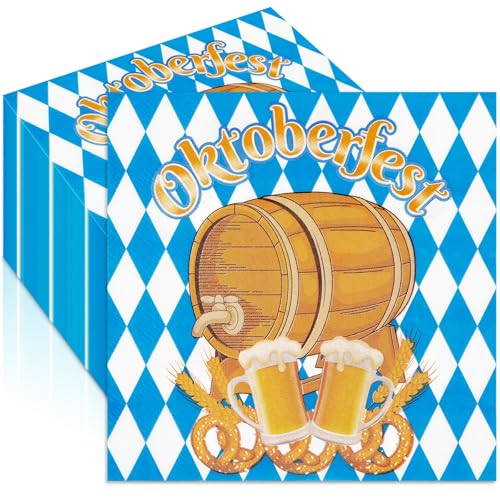 JULMELON Oktoberfest Servietten, 100 Stück, Blau-Weiß, Bayrische Servietten, 33 x 33 cm, Papierz servietten für Oktoberfest Party, Tischdeko JULMELON Oktoberfest Servietten, 100 Stück, Blau-Weiß, Bayrische Servietten, 33 x 33 cm, Papierz servietten für Oktoberfest Party, Tischdeko von JULMELON