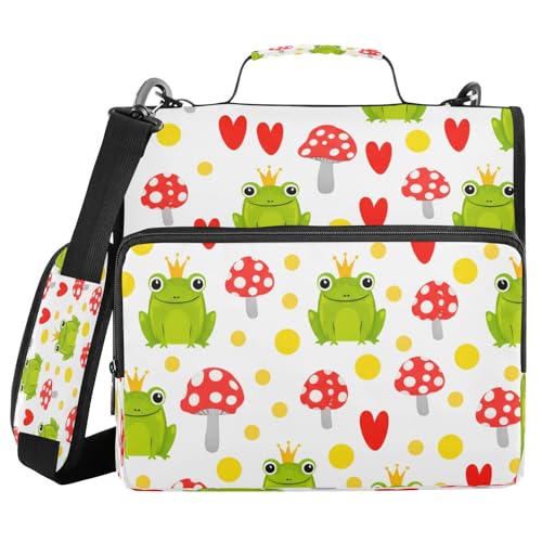 JUMBEAR Aktenordner mit niedlichem Froschgesicht, Reißverschluss, mit Schultergurt, 3,8 cm O-Ringe, Fächermappe, mehrere Taschen, Kapazität 600 Blatt von JUMBEAR