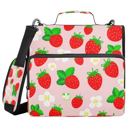 JUMBEAR Aquarell-Erdbeeren-Ordner mit Reißverschluss, mit Schultergurt, 3,8 cm O-Ringe, Fächermappe, mehrere Taschen, Kapazität 600 Blatt JUMBEAR Aquarell-Erdbeeren-Ordner mit Reißverschluss, mit Schultergurt, 3,8 cm O-Ringe, Fächermappe, mehrere Taschen, Kapazität 600 Blatt von JUMBEAR