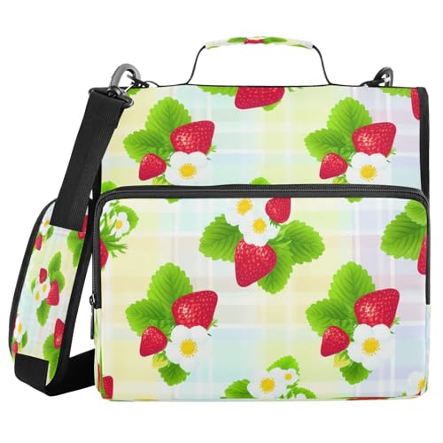 JUMBEAR Aquarell-Erdbeeren-Ordner mit Reißverschluss, mit Schultergurt, 3,8 cm O-Ringe, Fächermappe, mehrere Taschen, Kapazität 600 Blatt JUMBEAR Aquarell-Erdbeeren-Ordner mit Reißverschluss, mit Schultergurt, 3,8 cm O-Ringe, Fächermappe, mehrere Taschen, Kapazität 600 Blatt von JUMBEAR
