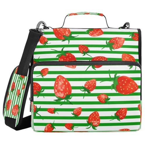 JUMBEAR Aquarell-Erdbeeren-Ordner mit Reißverschluss, mit Schultergurt, 3,8 cm O-Ringe, Fächermappe, mehrere Taschen, Kapazität 600 Blatt JUMBEAR Aquarell-Erdbeeren-Ordner mit Reißverschluss, mit Schultergurt, 3,8 cm O-Ringe, Fächermappe, mehrere Taschen, Kapazität 600 Blatt von JUMBEAR