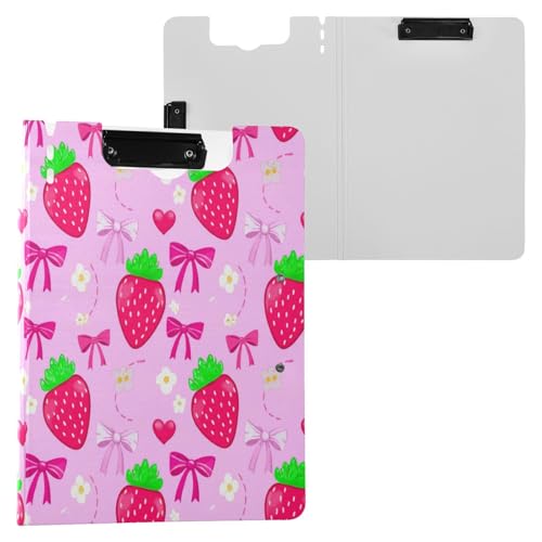 JUMBEAR Aquarell-Klemmbrett mit Erdbeeren, A4 mit Doppel-Clips, faltbares Klemmbrett mit Abdeckung, leicht, persönlicher Organizer, geeignet für Krankenhaus, Büro, Schule, Geschäft, Klassenzimmer von JUMBEAR