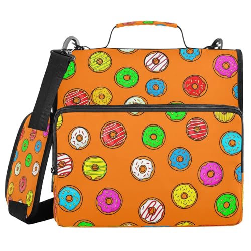 JUMBEAR Bunte Donut-Ordner mit Reißverschluss, mit Schultergurt, 3,8 cm O-Ringe, Fächermappe, mehrere Taschen, Kapazität 600 Blatt von JUMBEAR