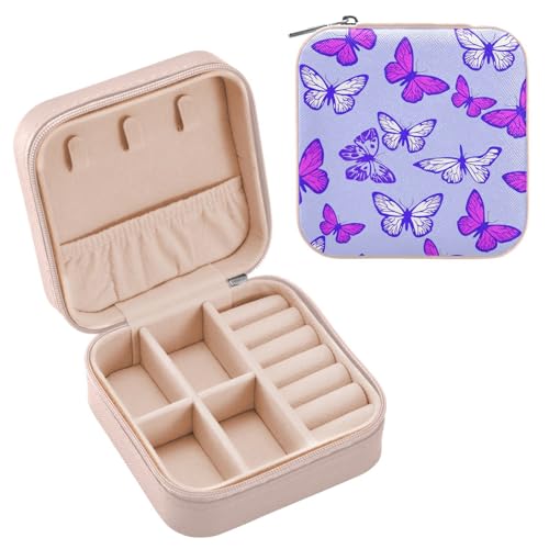 JUMBEAR Bunte Schmetterlinge, Reise-Schmuckschatulle für Damen, Mini-Reise-Schmuck-Aufbewahrungsbox für Halsketten, Armbänder, Ohrringe von JUMBEAR