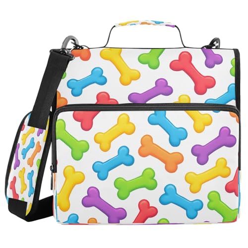 JUMBEAR Bunter Cartoon-Hundeknochen-Reißverschluss-Mappe mit Schultergurt, 3,8 cm O-Ringe, erweiterbarer Aktenordner, mehrere Taschen, Kapazität 600 Blatt JUMBEAR Bunter Cartoon-Hundeknochen-Reißverschluss-Mappe mit Schultergurt, 3,8 cm O-Ringe, erweiterbarer Aktenordner, mehrere Taschen, Kapazität 600 Blatt von JUMBEAR