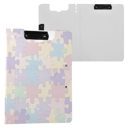 JUMBEAR Buntes Puzzle-Fragment-Klemmbrett A4 mit Doppel-Clips, faltbares Klemmbrett mit Abdeckung, leichter persönlicher Organizer, geeignet für Krankenhaus, Büro, Schule, Geschäft, Klassenzimmer von JUMBEAR