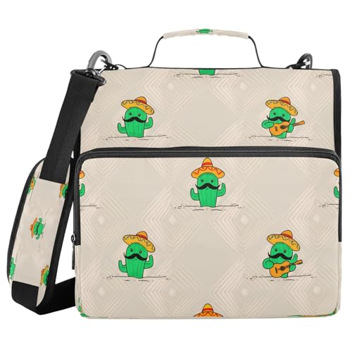 JUMBEAR Cacti Wearing Sombreros Reißverschluss-Ordner mit Schultergurt, 3,8 cm O-Ringe, Fächermappe, mehrere Taschen, Kapazität 600 Blatt von JUMBEAR