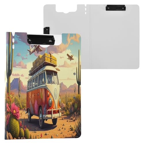 JUMBEAR Cartoon-Bus-Klemmbrett A4 mit Doppel-Clips, faltbares Klemmbrett mit Abdeckung, leicht, persönlicher Organizer, geeignet für Krankenhaus, Büro, Schule, Geschäft, Klassenzimmer von JUMBEAR