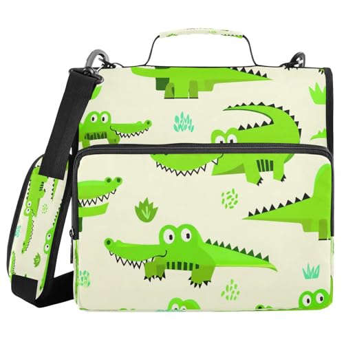 JUMBEAR Cartoon-Krokodil-Reißverschluss-Mappe mit Schultergurt, 3,8 cm O-Ringe, Fächermappe, mehrere Taschen, Kapazität 600 Blatt JUMBEAR Cartoon-Krokodil-Reißverschluss-Mappe mit Schultergurt, 3,8 cm O-Ringe, Fächermappe, mehrere Taschen, Kapazität 600 Blatt von JUMBEAR