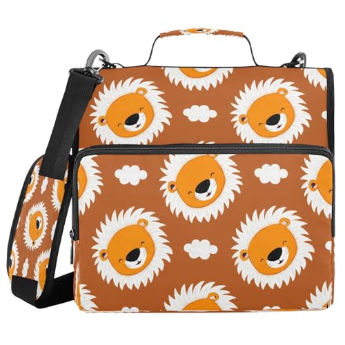 JUMBEAR Cartoon Little Lion Ordner mit Reißverschluss, mit Schultergurt, 3,8 cm O-Ringe, Fächermappe, mehrere Taschen, Kapazität 600 Blatt von JUMBEAR