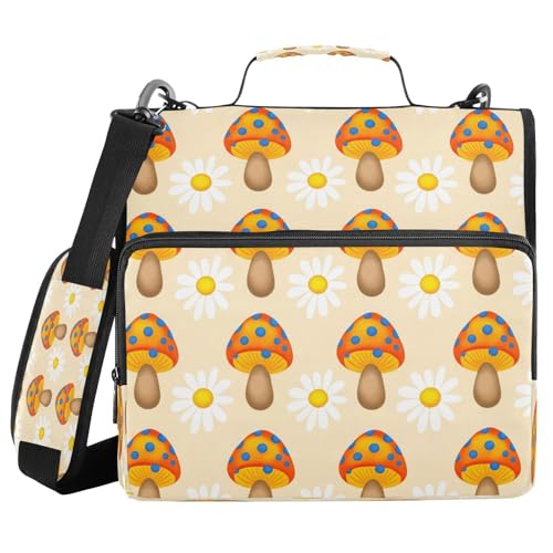 JUMBEAR Cartoon-Pilz-Ordner mit Reißverschluss, mit Schultergurt, 3,8 cm O-Ringe, Fächermappe, mehrere Taschen, Kapazität 600 Blatt von JUMBEAR