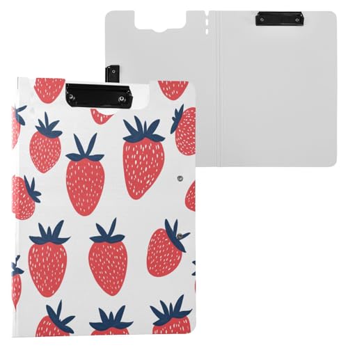 JUMBEAR Delicious Strawberries Klemmbrett A4 mit Doppel-Clips, faltbares Klemmbrett mit Abdeckung, leichter persönlicher Organizer, geeignet für Krankenhaus, Büro, Schule, Geschäft, Klassenzimmer von JUMBEAR