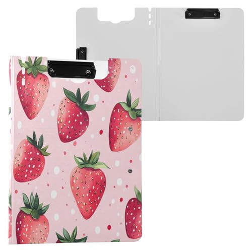 JUMBEAR Delicious Strawberries Klemmbrett A4 mit Doppel-Clips, faltbares Klemmbrett mit Abdeckung, leichter persönlicher Organizer, geeignet für Krankenhaus, Büro, Schule, Geschäft, Klassenzimmer von JUMBEAR