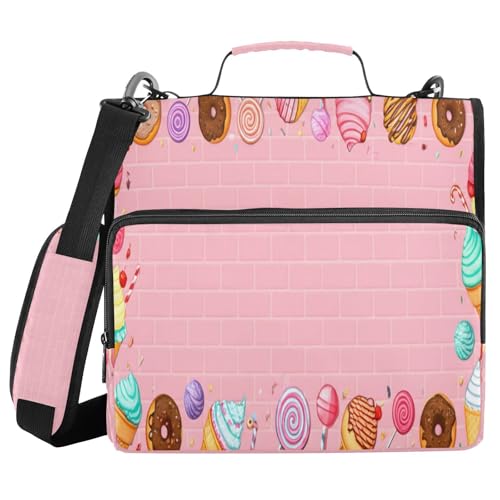 JUMBEAR Eiscreme-Ordner mit Reißverschluss, mit Schultergurt, 3,8 cm O-Ringe, Fächermappe, mehrere Taschen, Kapazität 600 Blatt von JUMBEAR