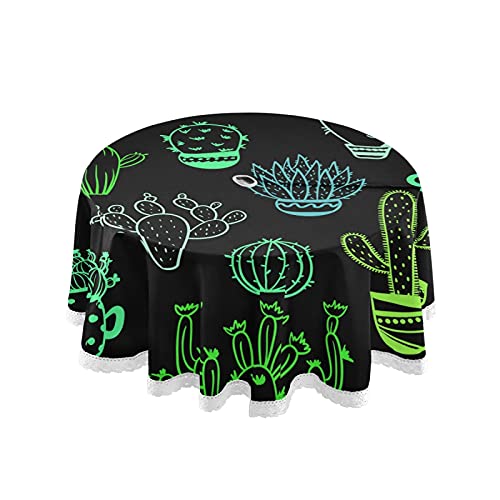 JUMBEAR Fluoreszierende Kaktus-Tischdecke, rund, Polyester, wasserabweisend, auslaufsicher, große Tischdecke für Esszimmer, Küche, Party, 152,4 cm von JUMBEAR