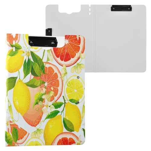 JUMBEAR Fresh Lemon Klemmbrett A4 mit Doppel-Clips, faltbares Klemmbrett mit Abdeckung, leicht, persönlicher Organizer, geeignet für Krankenhaus, Büro, Schule, Geschäft, Klassenzimmer von JUMBEAR