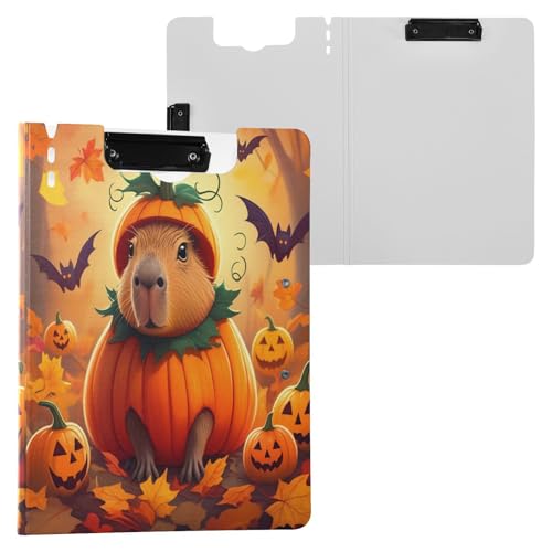 JUMBEAR Halloween Capybara Klemmbrett A4 mit Doppel-Clips, faltbares Klemmbrett mit Abdeckung, leichter persönlicher Organizer, geeignet für Krankenhaus, Büro, Schule, Geschäft, Klassenzimmer von JUMBEAR