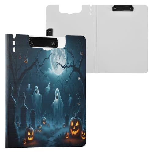 JUMBEAR Halloween-Friedhofsklemmbrett A4 mit Doppel-Clips, faltbares Klemmbrett mit Abdeckung, leichter persönlicher Organizer, geeignet für Krankenhaus, Büro, Schule, Geschäft, Klassenzimmer von JUMBEAR