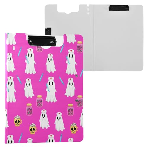 JUMBEAR Halloween-Geister-Klemmbrett A4 mit Doppel-Clips, faltbares Klemmbrett mit Abdeckung, leichter persönlicher Organizer, geeignet für Krankenhaus, Büro, Schule, Geschäft, Klassenzimmer von JUMBEAR