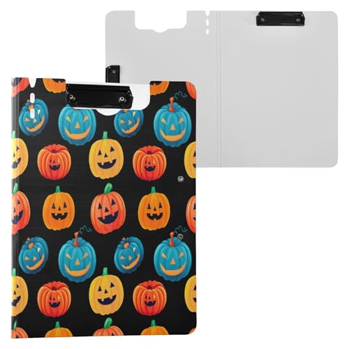 JUMBEAR Halloween-Kürbis-Klemmbrett A4 mit Doppel-Clips, faltbares Klemmbrett mit Abdeckung, leicht, persönlicher Organizer, geeignet für Krankenhaus, Büro, Schule, Geschäft, Klassenzimmer von JUMBEAR