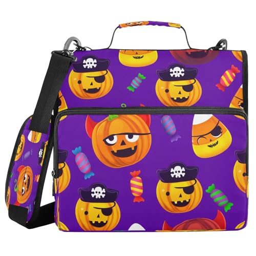 JUMBEAR Halloween-Kürbis-Ordner mit Reißverschluss, mit Schultergurt, 3,8 cm O-Ringe, Fächermappe, mehrere Taschen, Kapazität 600 Blatt von JUMBEAR