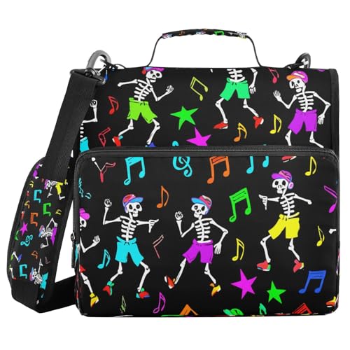 JUMBEAR Halloween-Skelett-Reißverschluss-Mappe mit Schultergurt, 3,8 cm O-Ringe, Fächermappe, mehrere Taschen, Kapazität 600 Blatt JUMBEAR Halloween-Skelett-Reißverschluss-Mappe mit Schultergurt, 3,8 cm O-Ringe, Fächermappe, mehrere Taschen, Kapazität 600 Blatt von JUMBEAR