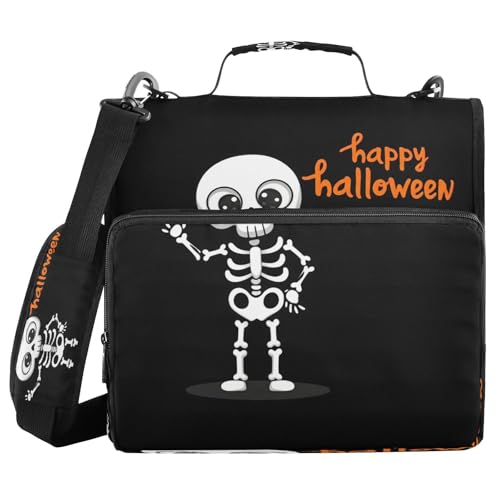 JUMBEAR Halloween-Skelett-Reißverschluss-Mappe mit Schultergurt, 3,8 cm O-Ringe, Fächermappe, mehrere Taschen, Kapazität 600 Blatt JUMBEAR Halloween-Skelett-Reißverschluss-Mappe mit Schultergurt, 3,8 cm O-Ringe, Fächermappe, mehrere Taschen, Kapazität 600 Blatt von JUMBEAR