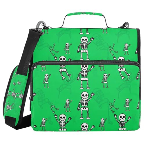 JUMBEAR Halloween-Skelett-Reißverschluss-Mappe mit Schultergurt, 3,8 cm O-Ringe, Fächermappe, mehrere Taschen, Kapazität 600 Blatt JUMBEAR Halloween-Skelett-Reißverschluss-Mappe mit Schultergurt, 3,8 cm O-Ringe, Fächermappe, mehrere Taschen, Kapazität 600 Blatt von JUMBEAR