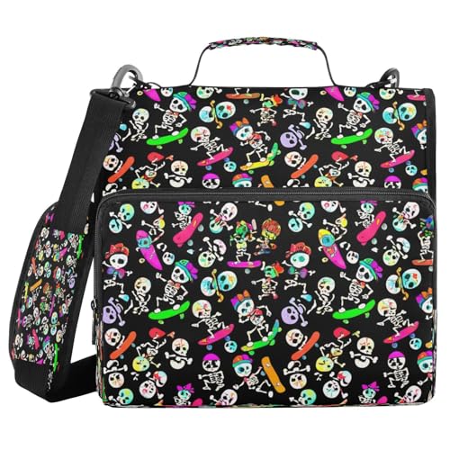 JUMBEAR Halloween-Totenkopf-Reißverschluss-Mappe mit Schultergurt, 3,8 cm O-Ringe, Fächermappe, mehrere Taschen, Kapazität 600 Blatt JUMBEAR Halloween-Totenkopf-Reißverschluss-Mappe mit Schultergurt, 3,8 cm O-Ringe, Fächermappe, mehrere Taschen, Kapazität 600 Blatt von JUMBEAR
