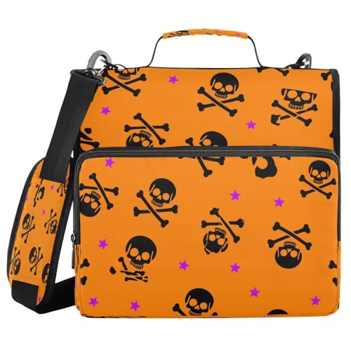 JUMBEAR Halloween-Totenkopf-Reißverschluss-Mappe mit Schultergurt, 3,8 cm O-Ringe, Fächermappe, mehrere Taschen, Kapazität 600 Blatt JUMBEAR Halloween-Totenkopf-Reißverschluss-Mappe mit Schultergurt, 3,8 cm O-Ringe, Fächermappe, mehrere Taschen, Kapazität 600 Blatt von JUMBEAR