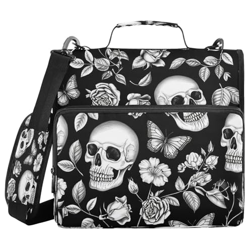 JUMBEAR Halloween-Totenkopf-Reißverschluss-Mappe mit Schultergurt, 3,8 cm O-Ringe, Fächermappe, mehrere Taschen, Kapazität 600 Blatt JUMBEAR Halloween-Totenkopf-Reißverschluss-Mappe mit Schultergurt, 3,8 cm O-Ringe, Fächermappe, mehrere Taschen, Kapazität 600 Blatt von JUMBEAR