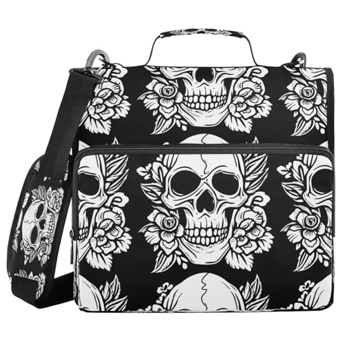 JUMBEAR Halloween-Totenkopf-Reißverschluss-Mappe mit Schultergurt, 3,8 cm O-Ringe, Fächermappe, mehrere Taschen, Kapazität 600 Blatt JUMBEAR Halloween-Totenkopf-Reißverschluss-Mappe mit Schultergurt, 3,8 cm O-Ringe, Fächermappe, mehrere Taschen, Kapazität 600 Blatt von JUMBEAR