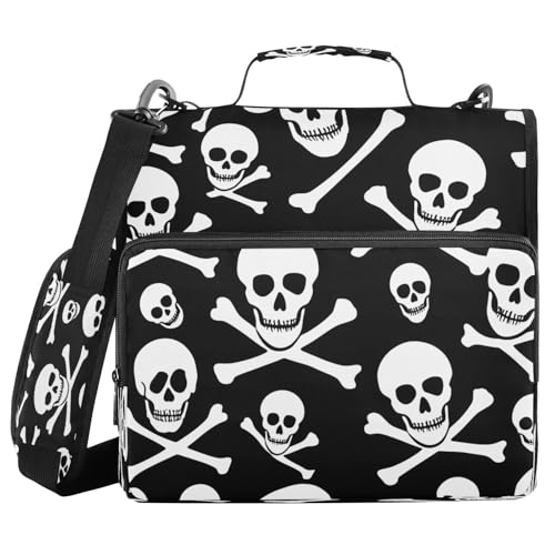 JUMBEAR Halloween-Totenkopf-Reißverschluss-Mappe mit Schultergurt, 3,8 cm O-Ringe, Fächermappe, mehrere Taschen, Kapazität 600 Blatt JUMBEAR Halloween-Totenkopf-Reißverschluss-Mappe mit Schultergurt, 3,8 cm O-Ringe, Fächermappe, mehrere Taschen, Kapazität 600 Blatt von JUMBEAR