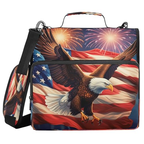 JUMBEAR Independence Day Eagles Ordner mit Reißverschluss, mit Schultergurt, 3,8 cm O-Ringe, Fächermappe, mehrere Taschen, Kapazität 600 Blatt von JUMBEAR