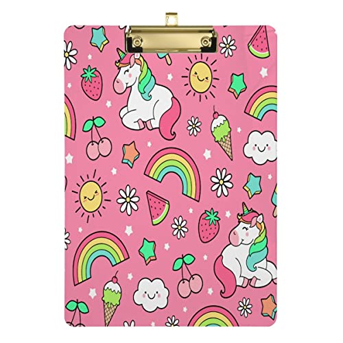 JUMBEAR Klemmbrett Einhörner und süße Lebensmittel Briefgröße Klemmbretter Nachfüllbare PVC-Platte mit Clip Hartfaserplatte für A4 Papiere Büro Arbeiter Schule 31,8 x 22,9 cm von JUMBEAR