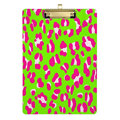 JUMBEAR Klemmbrett Neon Pink Leopard Briefgröße Klemmbretter Nachfüllbar PVC Board mit Clip Hartfaserplatte für A4 Papiere Büroangestellte Schule 31,8 x 22,9 cm von JUMBEAR