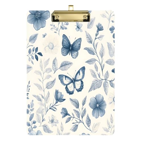 JUMBEAR Klemmbrett mit Retro-Blumen und Schmetterlingen, 31,8 x 22,9 cm, A4 Standardbriefgröße, hartes Klemmbrett mit Metallclip, Büro-Klemmbretter für Krankenschwestern, Studenten, Büro von JUMBEAR