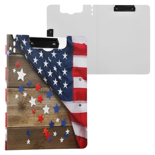 JUMBEAR Klemmbrett mit amerikanischer Flagge, A4 mit Doppel-Clips, faltbares Klemmbrett mit Abdeckung, leicht, persönlicher Organizer, geeignet für Krankenhaus, Büro, Schule, Geschäft, Klassenzimmer von JUMBEAR