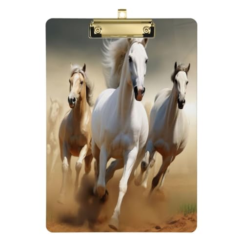 JUMBEAR Klemmbrett mit weißem Pferd, 31,8 x 22,9 cm, A4 Standardbriefgröße, hartes Klemmbrett mit Metallclip, Büro-Klemmbretter für Krankenschwestern, Studenten, Büro von JUMBEAR