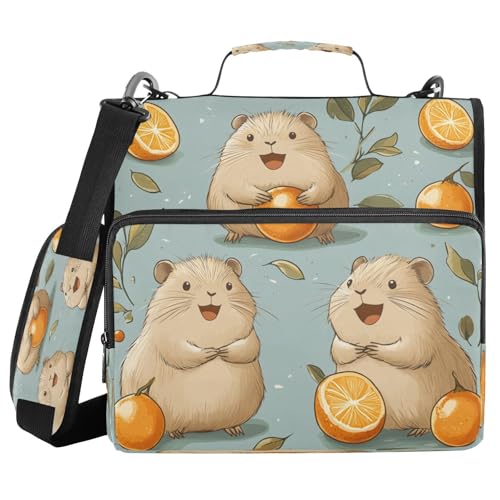 JUMBEAR Konferenzmappe mit Reißverschluss, A4-Format, mit Ringbuch, Notizbuch, Business-Dokumente, Aktenordner, Cute Capybaras und Orangen von JUMBEAR