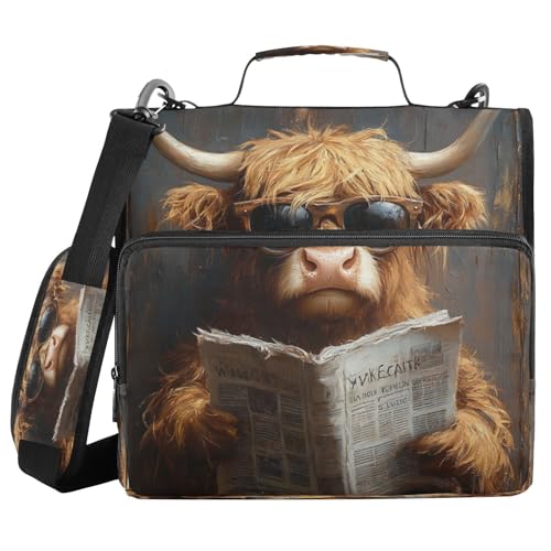 JUMBEAR Konferenzmappe mit Reißverschluss, A4-Format, mit Ringbuch, Notizbuch, Business-Dokumente, Aktenordner, Hochlandkühe, zum Lesen von Zeitungen von JUMBEAR