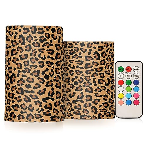 JUMBEAR LED-Kerzen-Set, schöne flammenlose Kerzen mit Leopardenmuster, 10,2 cm, 12,7 cm, Echtwachs, batteriebetrieben, 18 Tasten, Fernbedienung mit 24-Stunden-Timer-Funktion von JUMBEAR
