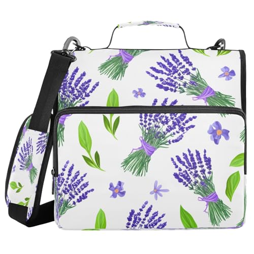 JUMBEAR Lavendel-Ordner mit Reißverschluss, mit Schultergurt, 3,8 cm O-Ringe, Fächermappe, mehrere Taschen, Kapazität 600 Blatt von JUMBEAR