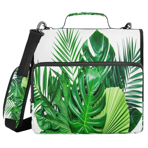 JUMBEAR Lebendige tropische Blätter mit Reißverschluss, mit Schultergurt, 3,8 cm O-Ringe, Fächermappe, mehrere Taschen, Kapazität 600 Blatt von JUMBEAR