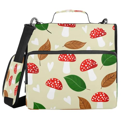 JUMBEAR Mappe mit Reißverschluss, Motiv: niedliche Pilze, mit Schultergurt, 3,8 cm O-Ringe, Fächermappe, mehrere Taschen, Kapazität 600 Blatt von JUMBEAR