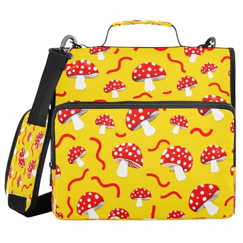 JUMBEAR Mappe mit Reißverschluss, Motiv: niedliche Pilze, mit Schultergurt, 3,8 cm O-Ringe, Fächermappe, mehrere Taschen, Kapazität 600 Blatt von JUMBEAR