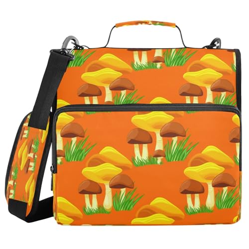 JUMBEAR Mappe mit Reißverschluss, Motiv: niedliche Pilze, mit Schultergurt, 3,8 cm O-Ringe, Fächermappe, mehrere Taschen, Kapazität 600 Blatt von JUMBEAR
